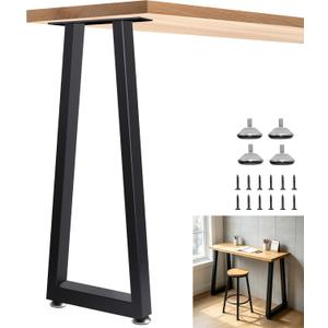 36 Inch Metal Bar Table Legs Trapezoid, Heavy Duty Industrial Style Counter Height Table Legs with Adjustable Feet Pads, DIY Kitchen Island Standing Desk, Set of 2, Black, H36" T