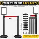 4-Pack Black Stainless Steel Crowd Control Stanchions, 9.8 ft Retractable Red Safety Belts with 1 Sign Holder(Red Belt)