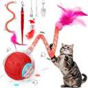 Interactive Cat Toy Ball - Christmas Cat Toys for Indoor Cats with Feather Tails for Chasing, Moving Stimulation Smart Cat Toy for Enrichment, Motion Activated Automatic Rolling Toys to Keep Them Busy