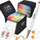 Alcohol Markers Brush Tip and Chisel Tip 120 Colors Dual Tips Art Marker Set Alcohol-based Sketch Pens with Coloring Cards, Non-Bleeding Pad for Artist Adults Coloring Illustration Design