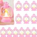 12 Pcs Mini Lantern Decor 4 Inch Western Lantern Table Centerpiece Small Vintage Camping Hanging Lamp Ornaments Bulk for Cowboy Cowgirl Wedding Halloween Christmas (4 Inch,Pink)