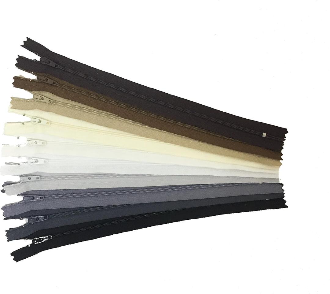 YKK Zippers Assortment of Neutral Colors 6 Inch Number 3 Nylon Coil Set of 10 Pieces