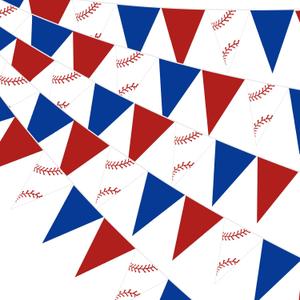 Faccito 5 Pack Baseball Banners Party Decorations Sports Championship Pennants Hanging Decor Themed Triangle Flags Athletics Game Garland for Birthday Party Supplies (Red,Blue,White)