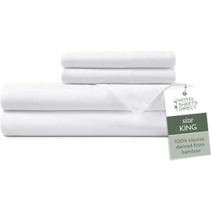 Hotel Sheets Direct 4 Piece Bed Sheet Set King Size, 100% Viscose Derived from Bamboo Sheets Set with 2 Pillowcases, Cooling & Breathable Luxury Bedding, Moisture-Wicking & Silky Soft Texture, White