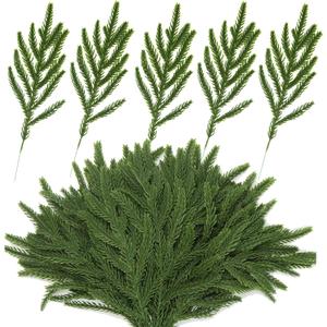 30 Pcs Christmas Real Touch Norfolk Stems, 15Inch Artificial Pine Branches Faux Evergreen Pine Sprigs Fake Foliage Greenery Picks for Christmas Wreath Making DIY Crafts Home Decor (30, Dark Green)