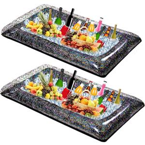 2Pcs Inflatable Serving Ice Bar, Oversized Serving Buffet Salad Cooler Food Drink Containers BBQ Picnic Luau Pool Party Supplies with Drain Plug