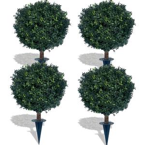 Artificial Boxwood Ball Bush 27" Tree BLONYUVC UV Resistance Rated with Spike. Easy to Push in The Ground.Plant Looks Great in a Planter Anywhere. Indoor/Outdoor Decor 4 Pack