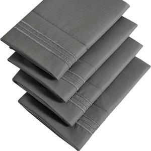 YIYEA Pillow Cases Queen Size Set of 4, Ultra Soft 1800TC Hotel Quality Double Brushed Microfiber Embroidered Pillowcases, Envelope Closure, Fade Resistant (20"x30", Dark Grey)