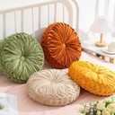 4 Pcs Round Throw Pillows Decorative Pleated Throw Pillows 15'' Diameter Accent Pumpkin Boho Chair Cushion for Couch Sofa Home Decoration (Fall Color)