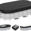 LXKCKJ 12x18 FT Rectangular Pool Cover for Above Ground Pool, Solar Oval Pool Cover Protector, Winter Pool Cover with Accessories Set Ideal for Cold and UV Resistant, Dustproof (Black)