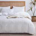 JELLYMONI Duvet Cover Queen Size Bright White - 3PCS Boho Duvet Cover Set Plaid Polyester Tufted Bohemian Jacquard Knit Textured Comforter Cover 9090in Rhombic Geometric Pattern Zipper Corner Tie