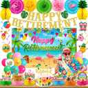 Beach Retirement Party Decorations, Aloha Party Decorations includes Happy Retirement Banner Hawaiian Backdrop and Hanging Swirls Honeycomb Centerpieces, for Aloha Decor