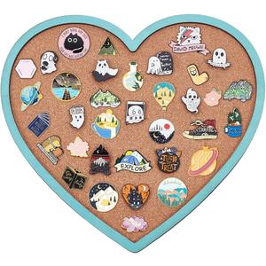 BENECREAT Light Sky Blue Heart Pin Cork Board, 10.6x11.8inch Bulletin Display Board Wall Mounted Cork Board for Brooch Pin Storage Display, Office Home and School Decor