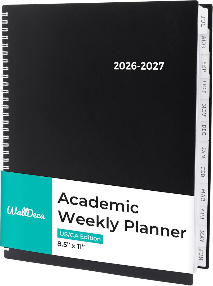 2 x WallDeca Academic Planner 2026-2027, Daily, Weekly & Monthly Planner, July 2026 - June 2027, Student Notes Pages, Twin-Wire Binding Day and Weekly Agenda for School & Work (8.5 x 11-Inches, Black)