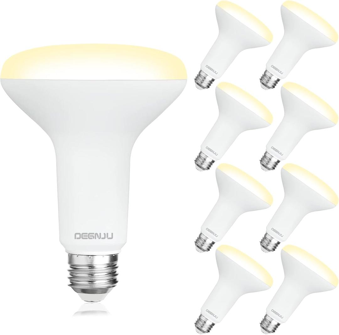 DEGNJU 8 Pack BR30 LED Bulb, Dimmable Indoor Flood Lights 7W Equivalent 65W 2700K Soft White, CRI80, 650 LM, E26 Base, 15000 Lifetime Hours, Interior Energy Saving Recessed Light Bulb, Flicker-Free