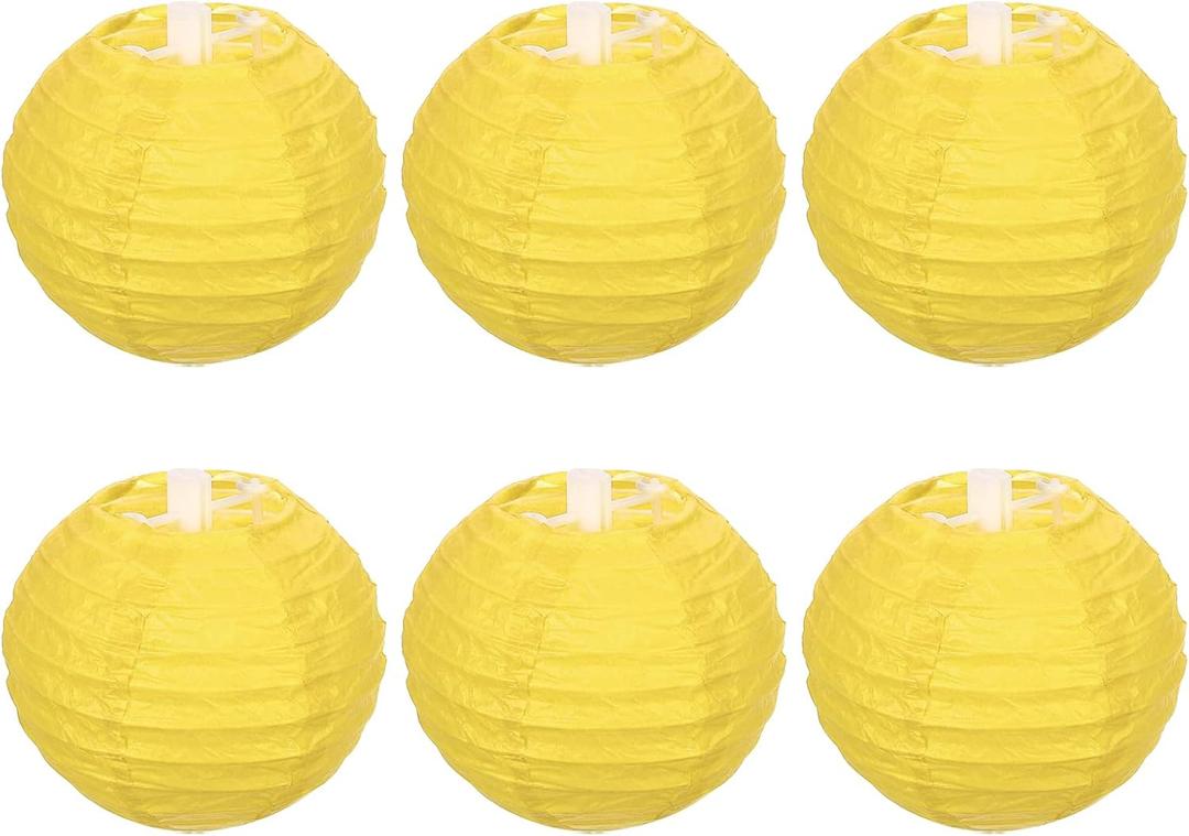 PATIKIL 4 Inch Paper Lanterns, 6 Pack Round Folding Hanging Lamp Shade for Wedding Home Party Festival Celebration, Yellow