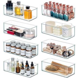 Qilinba 8 PACK Drawer Organizer Bins Bathroom Deep Drawer Silverware Organizers Clear Stackable Storage Bins for Vanity, Pantry, Office, Cabinet, Kitchen Counter Organization and Storage