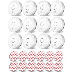 Ecoey Smoke Alarm Fire Detector, Battery Included Photoelectric Smoke Detector with Test Button and Low Battery Signal, Small Fire Alarm for Home, Bedroom FJ136GB, 12 Packs