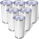 AIANJI 20oz Tumbler Bulk Stainless Steel Tumblers with Lid Vacuum Insulated Double Wall Travel Coffee Mug Powder Coated Tumbler Cup for Hot and Cold Drinks(White, 6 pack)