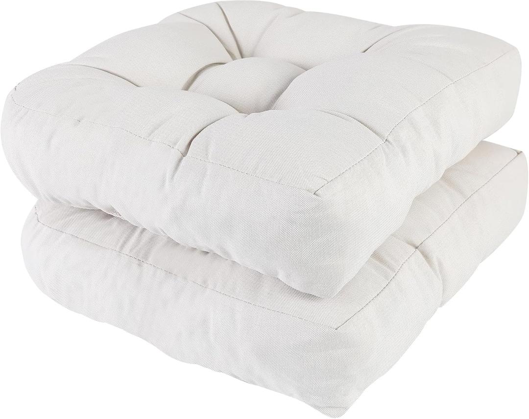 RACE LEAF 19" x 19" Patio Chair Cushions Beige - Outdoor/Indoor Tufted Memory Foam Chair Pads Set of 2, Water-Resistant Olefin Chair Seat Cushion Non-Slip Backing