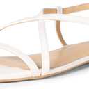 Amazon Essentials womens Flat Strap Sandals (8, White Patent)