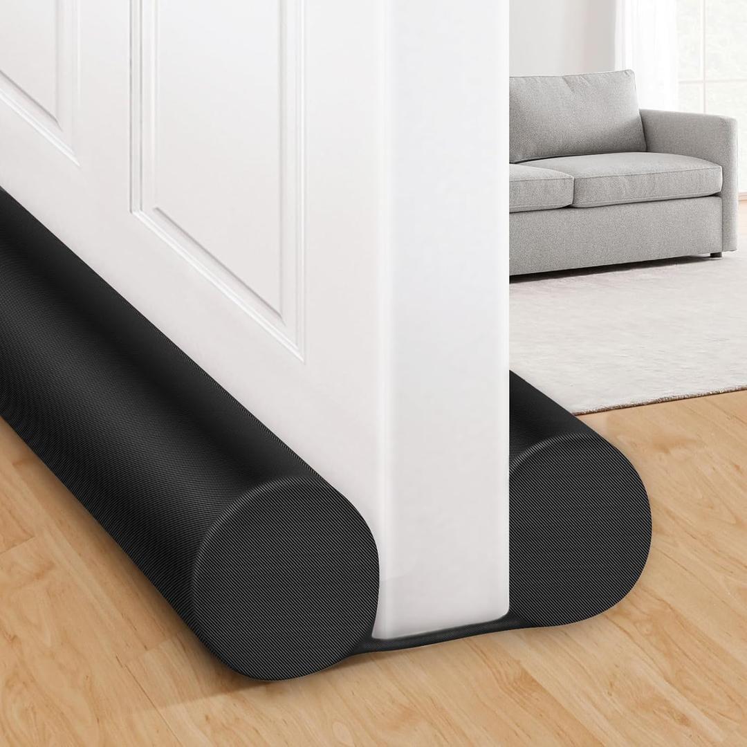 MAXTID Large Door Draft Stopper for Bottom of Door 36 Inch Under Door Draft Blocker Under Door Gap Filler Weather Stripping Adjustable Twin Door Sweep Door Draft Guard Window Seal Black (36", Black)