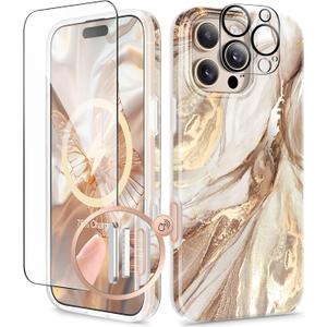 GVIEWIN for iPhone 16 Pro Case Compatible with MagSafe, with Screen & Lens Protectors, Military-Grade Protection Slim Marble Shockproof Magnetic Phone Case for 16 Pro 6.3", Topaz/Gold GVIEWIN for iPhone 16 Pro Case Compatible with MagSafe, with Screen & Lens Protectors, Military-Grade Protection Slim Marble Shockproof Magnetic Phone Case for 16 Pro 6.3", Topaz/Gold