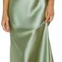 Summer Satin Spaghetti Strap Cowl Neck Backless Midi Dresses for Women Elegant Tie Low Back Ruched Cocktail Dress Sage, Small