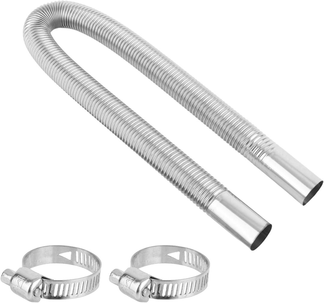 23.62in/60cm Flexible Diesel Heater Muffler Silencer Exhaust Pipe, Fuel Tank Vent Hose with 2 Buckles Practical Stainless Steel GasTubing Extension Kit Parts Accessories for Air Parking Generator