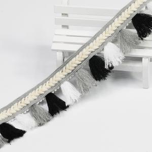 5 Yard 40mm/1.57 Inch Black/White/Gray Vintage Cotton Fringe Tassels Trim, Boho Long Fringe Trim, Sewing for Drapery Curtain Pillow Carpet Lamp Fringe Crafts (Black/White/Gray-40mm)