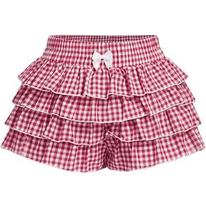 Women's Y2K Gingham Short Elastic Waist Bow Knot Shorts Tiered Layer Ruffle Mini Shorts (XX-Large, Red and White)
