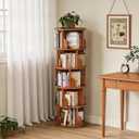 5-Tier Rotating Bookshelf,Rolling Bookcase with 360 Spin for Small Spaces, Corner Revolving Organizer for Home Office, Bedroom, Kids Room Walnut Finish