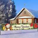 2 x Merry Christmas Banner 118x20 Inch Snowman Poinsettia Holiday Backdrop Festive Decorations for Home and Party Supplies Create a Joyful and Cheerful Holiday Atmosphere with this Wall Sign