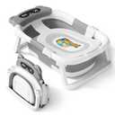 AVIDOR Baby Bathtub, Collapsible Bathtub for Newborn to Toddler, Durable Essential Infant Bath Tub, Portable Travel Baby Tub with Soft Cushion, No-Slip Hanging and Detachable (Grey)