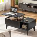 LYNCOHOME Fluted Coffee Table with Hidden Compartment, Wood Lift Top Coffee Tables, Modern Center Table for Living Room, Home Office, Black, 18.9''D x 37.4''W x 16.2''H