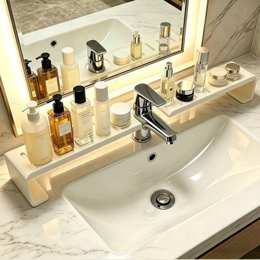 Faucet Storage Organizer Rack No Drilling, (White, 19.6in/50cm)