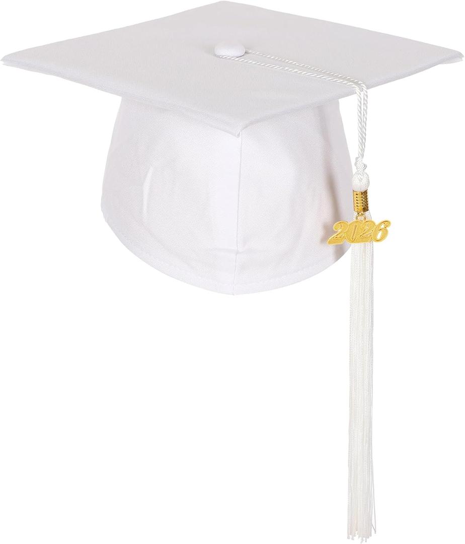 2 x Unisex Matte Preschool and Kindergarten Graduation Cap with Year Charm Tassel (White)