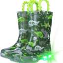 Funspread Toddler Kids Rain Boots - Light Up Boys Rainboots Boots Waterproof Lightweight Outdoor Shoes with Easy-On Handles, Green 13 Little Kid