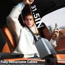 Coolpow Retractable Car Charger Adapter4 in 1 Fast ChargingRetractable Car Charger USB C Car Phone Charger USB C Cigarette Lighter Charger Adapter Car Charging Block Cube for iPhone 17 Pro Max 16 15 (Gray)