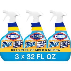 Clorox Plus Tilex Mold and Mildew Remover with Bleach, Spray Bottle, 32 Fluid Ounces, Unscented, Pack of 3.