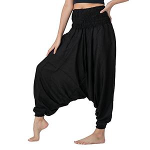 B BANGKOK PANTS Women's Harem Pants Jumpsuit Hippie Clothes (Black Classic, One Size)