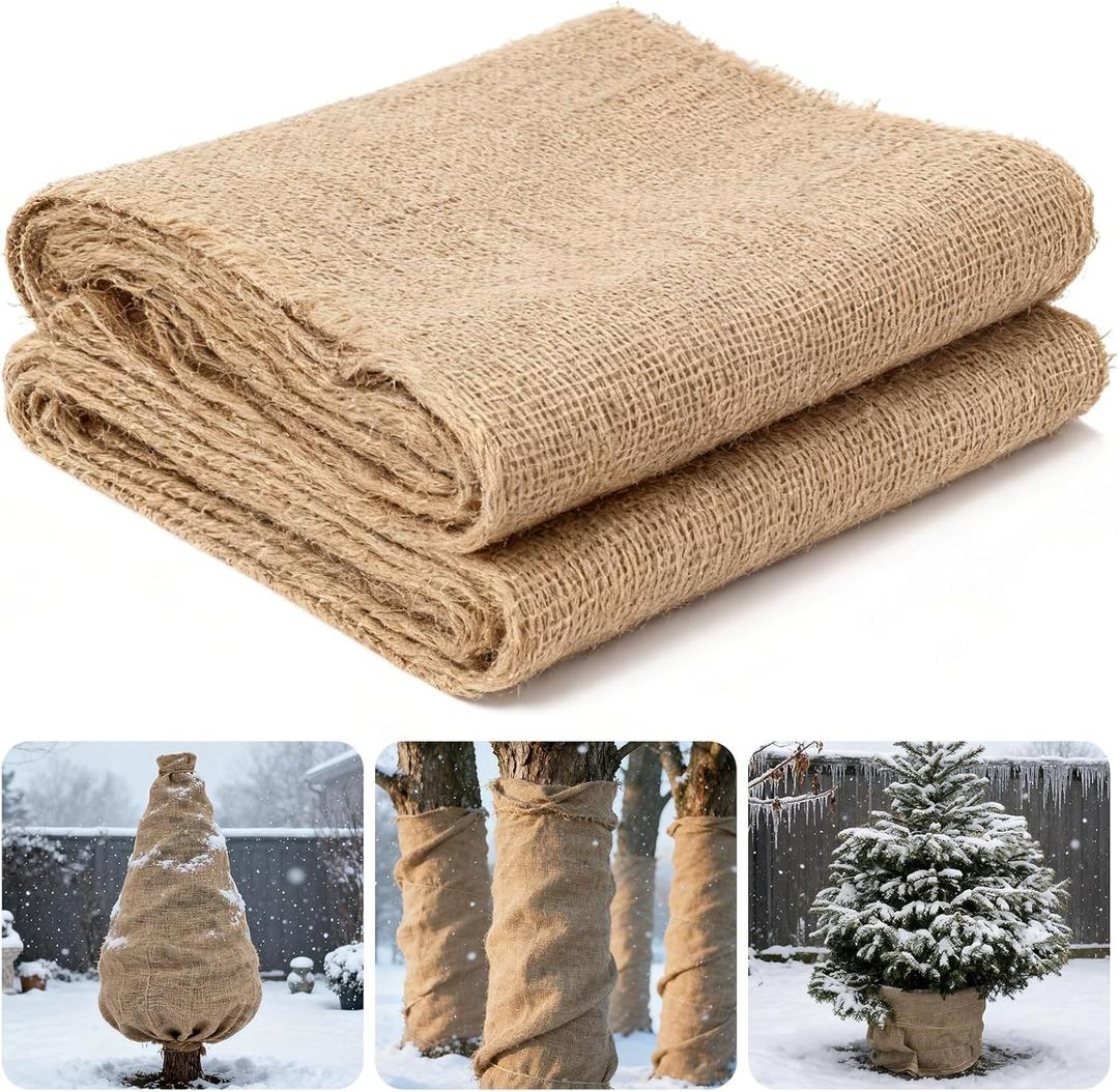 50ft x 40in Natural Burlap Plant Covers Freeze Protection, Winter ColdProof Burlap Fabric Tree Wrap Roll, Gardening Frost Plant Blankets for Outdoor Bushes Trees Plants with Measuring Tape & Scissors