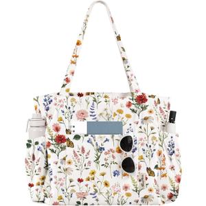 Large Corduroy Tote Bag for Women - Cute Shoulder Reusable Canvas Bags with Zipper Multi-Pocket for School