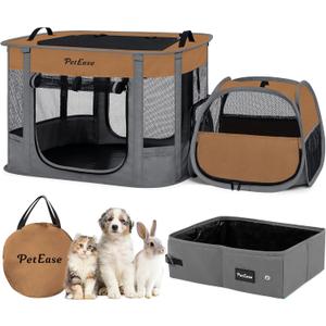 Portable 2-in-1 Dog Crate playpen, Outdoor Cat Playpen with Litter Box Area for Indoor Cats Enclosed Rabbit Puppy Hamster, Indoor/Outdoor Cats Enclosure Cages Tent Tent (Brown)