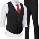 Wehilion Men's Suits 2 Pieces, Vest Pants Set for Men, V-Neck Slim Fit Casual Suit Waistcoat (XX-Large, Black)
