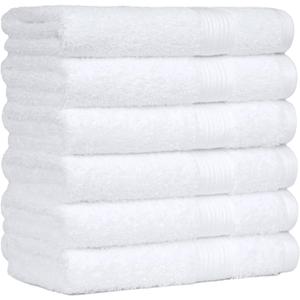 Amazon Basics 6 Piece hand towels for bathroom, Fade Resistant 100% Cotton Hand Towels, soft absorbent bathroom hand towels 6 - Pack (26''x16''), White