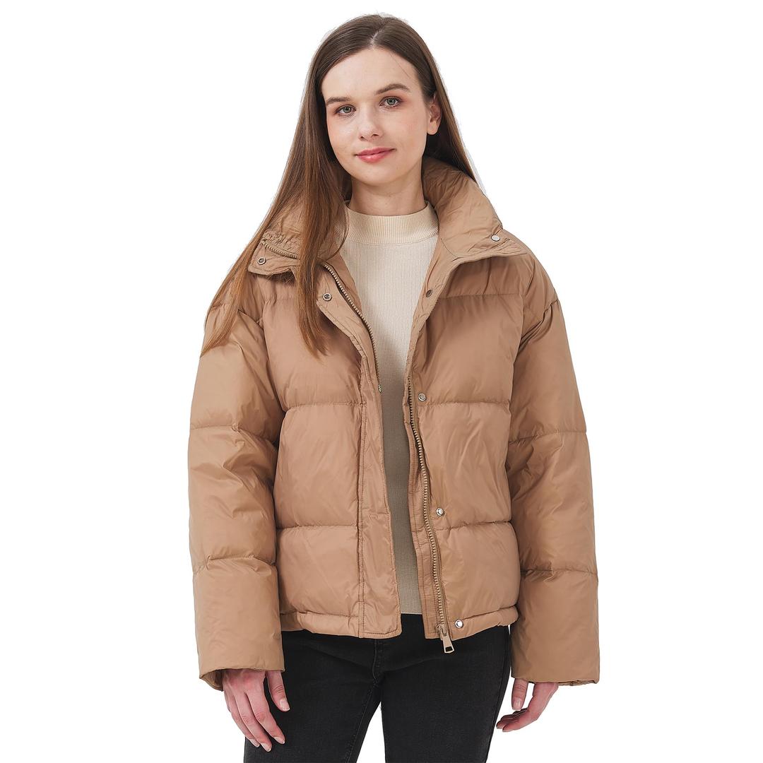 ANYIELIEMO Women's Puffer Down Jacket Lightweight Water-Resistant Coat with Stand Collar for Winter (US, Alpha, Small, Regular, Regular, Khaki) 
