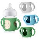 Juome Silicone Sleeves with Handles for Avent Natural Glass Baby Bottle - 3 Pack Anti Breakage Holder for Phillips Avent Baby Bottles, Compatible with Philips Avent Anti Colic Baby Bottles 4 oz (grey+green+blue)