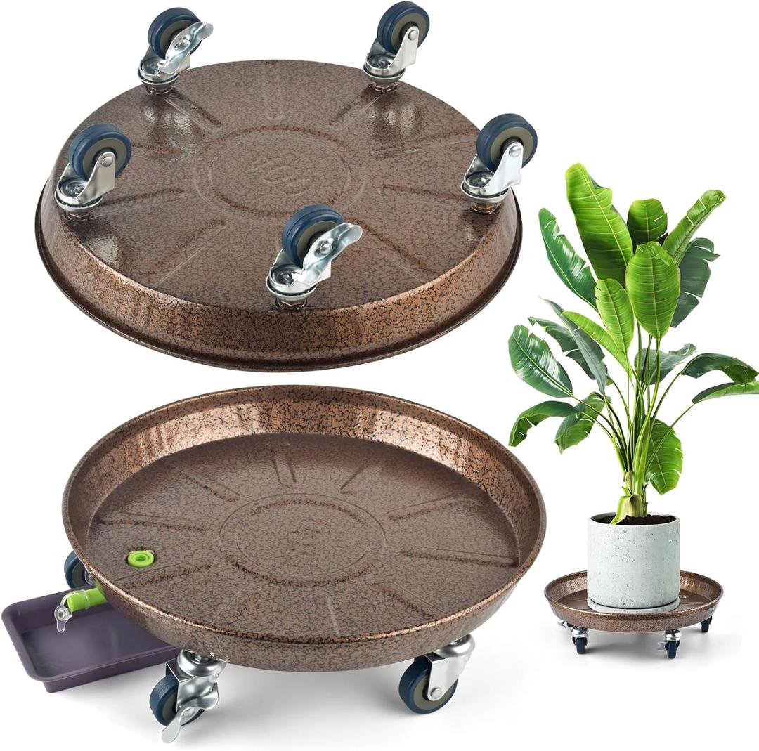 PACETAP 2Pack 15.7'' Large Plant Stand with Lockable Wheels, Heavy-Duty Plant Caddy with Casters for Indoor and Outdoor, Round Rolling Plant Stands Garden Pot Mover to Carry Potted Flower Pot