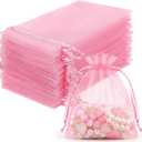 FUNFERY 100 Pcs Pink Organza Bags 3x4 in, Small Mesh Drawstring Gift Bags for Sachet, Jewelry, Candy, Wedding Favor, Easter Day